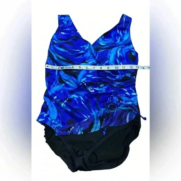 NWOT, Longitude, Ruffle Surplice Long  Torso One Piece Swimsuit, 8, Blue - Picture 3 of 12